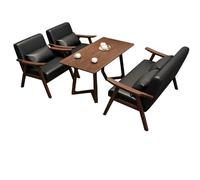 KIBONCY Set divano stile metà secolo struttura legno massello pelle PU, divano 1/2/3/4 posti con braccioli e cuscini, arredamento commerciale con tavolino per caffè, bar, ristorante,(G)