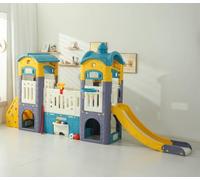 KIBONCY Set Scivolo E Altalena for Bambini, Grande Casetta da Gioco Castello con Canestro Basket, Attrezzature for Parco Giochi for All'aperto al Coperto for Il Cortile, Giardino(F)