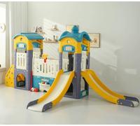 KIBONCY Set Scivolo E Altalena for Bambini, Grande Casetta da Gioco Castello con Canestro Basket, Attrezzature for Parco Giochi for All'aperto al Coperto for Il Cortile, Giardino(K)