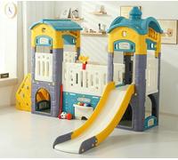 KIBONCY Set Scivolo E Altalena for Bambini, Grande Casetta da Gioco Castello con Canestro Basket, Attrezzature for Parco Giochi for All'aperto al Coperto for Il Cortile, Giardino(D)