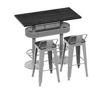 KIBONCY Set Tavolo Da Bar Industriale Con Struttura In Metallo Perforato E Sgabelli Alti - Tavolo Rettangolare Da Bar Con Piano In Legno For Bar Di Casa, Pub, Isola Cucina(J)