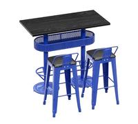 KIBONCY Set Tavolo Da Bar Industriale Con Struttura In Metallo Perforato E Sgabelli Alti - Tavolo Rettangolare Da Bar Con Piano In Legno For Bar Di Casa, Pub, Isola Cucina(F)