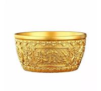 KIBONCY Statua cinese in ottone a forma di ciotola del tesoro, ornamento Feng Shui a forma di ciotola della ricchezza con disegno di pesce e moneta portafortuna(A)