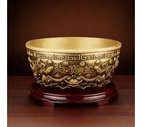 KIBONCY Statua cinese in ottone a forma di ciotola del tesoro, ornamento Feng Shui a forma di ciotola della ricchezza con disegno di pesce e moneta portafortuna(I)