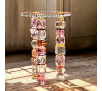 KIBONCY Tavolino da caffè in cristallo colorato di lusso italiano - Tavolino laterale di design for soggiorno, 6 stili opzionali, mobili di lusso for la casa di alta gamma(Style1)