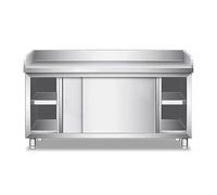 KIBONCY Tavolo in acciaio inossidabile con armadio, per preparazione e lavoro, armadio da cucina per esterni resistente con ante scorrevoli e deflettori per ristoranti, hotel, garage e bar(150x80cm)