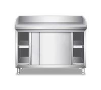 KIBONCY Tavolo in acciaio inossidabile con armadio, per preparazione e lavoro, armadio da cucina per esterni resistente con ante scorrevoli e deflettori per ristoranti, hotel, garage e bar(80x50cm)