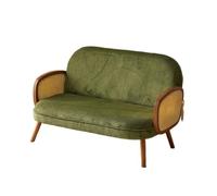 KIBONCY Textured Fabric Rattan Accent Chair, Mid-Century Modern, Vintage Single Armchair with Tapered Wooden Legs for Reading Nook, Home Office(A,Double)