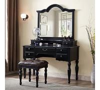 KIBONCY Toeletta in stile americano, moderna scrivania cosmetica con specchio, adatta for camera da letto, spogliatoio e uso in appartamento(Black1.4B)