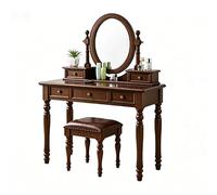 KIBONCY Toletta in stile americano della fattoria, toeletta rustica con sgabello a specchio e cassetti portaoggetti, mobili for la camera da letto di casa(Walnut,90D)