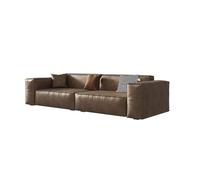 KIBONCY Vintage Full-Grain Leather Sofa, Extra Deep Seat Upholstered Couch, Boxy Oversized with Square Armrests, for Retro Industrial Home(2.4m)