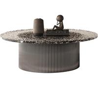 KIBONCY Water Ripple Glass Coffee Tables End Table with Base Tempered Home Round Desk Balcony for Living Room Bedroom(0.9m)