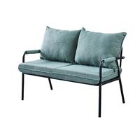 KIBONCY Waterproof Indoor Outdoor Loveseat Sofa, Two-Tone Upholstered 2 Seater Metal Frame Bench, Compact Leisure Couch for Entryway Waiting Room