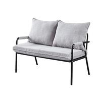 KIBONCY Waterproof Indoor Outdoor Loveseat Sofa, Two-Tone Upholstered 2 Seater Metal Frame Bench, Compact Leisure Couch for Entryway Waiting Room