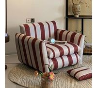 KIBONCY Wide Seat Striped Upholstered Arm Chair, Sturdy Solid Wood Frame Leisure Lounge with Matching Cushion for Small & Large Living Spaces(A,100x88x77cm)