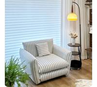 KIBONCY Wide Seat Striped Upholstered Arm Chair, Sturdy Solid Wood Frame Leisure Lounge with Matching Cushion for Small & Large Living Spaces(B,100x88x77cm)
