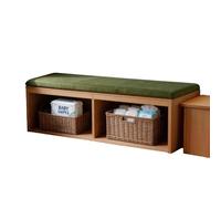 KIBONCY Wooden Entryway Storage Bench with Cushioned Seat & Removable Rattan Baskets, Multicube Shoe for Hallway Bedroom(100x40x42cm)
