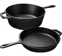 KICHLY - Casseruola in ghisa prestagionata da 3,0 l, con coperchio, 26 cm, doppia funzione con coperchio, casseruola in ghisa