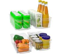 KICHLY - Cestini Organizzatori per dispensa Trasparente - Set di 4 contenitori - Contenitori organizzatori per cucina, dispensa, armadietti, ripiani, Bagno - Senza BPA (Chiaro)