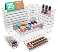 Kichly Confezione da 25 organizer per cassetti in plastica trasparente, per bagno, ufficio, cucina, camera da letto, trucco, scrivania, ecc