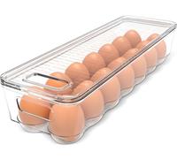 KICHLY Contenitore per uova per frigorifero, 14 contenitori per uova con coperchio e maniglia, porta uova per frigorifero, contenitore per uova e vassoio per uova (trasparente, confezione da 1)