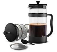 KICHLY French Press Macchina Caffe', Macchina per Espresso e te' con tripli filtri, vetro resistente al calore con stantuffo in acciaio (600 ml, Nero)