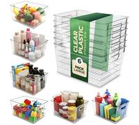 KICHLY Organizzatori di dispensa e contenitori, confezione da 6 trasparenti con maniglie per cucina, armadio e frigorifero, senza BPA, contenitori impilabili per la conservazione degli alimenti