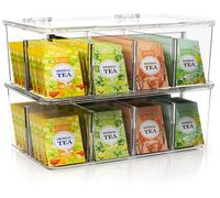 KICHLY Porta bustine the e tisane, confezione da 2-16 scomparti in acrilico scatola per tè, spezie, caffè, piani di lavoro della cucina, armadi (trasparente)