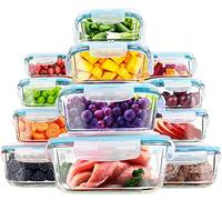 KICHLY - Set di contenitori in vetro per alimenti - 24 pezzi (12 contenitori 12 coperchio) - impermeabile, lavabile in lavastoviglie, forno a microonde e congelatore - senza BPA,