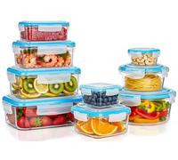 KICHLY Set di contenitori in vetro per la conservazione degli alimenti - 18 pezzi (9 contenitori e 9 coperchi) - A tenuta d'aria, a prova di perdite - Senza BPA