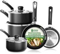 KICHLY Set di pentole e padelle antiaderenti, 5 pezzi, padelle a induzione da 20 cm, 28 cm, casseruola con coperchi 20 cm, 18 cm, casseruola non a induzione da 16 cm, set di pentole lavabili in