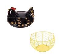 KICHOUSE 1pezzi Cestino Per Uova Ferro Artigianale Forma Di Gallina Porta Uova Decorativo Per Cucina Design Minimalista e Nero Per Frutta e Verdura