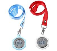 KICHOUSE 2 Pezzi Orologi Digitali da Tasca con Cinturino Fibbia Cronometri Tascabili Luminosi per Infermieri Medici Studenti e Arbitri Design Semplice e Numeri Chiari da Rosso e Blu