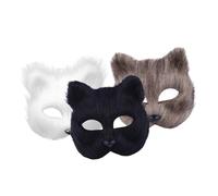 KICHOUSE 3 Pezzi Maschere Volpe Fluffy con Fascia Elastica Mezza Maschera Animale per Halloween e Cosplay Accessori Party Mascherata Bianco Nero Grigio