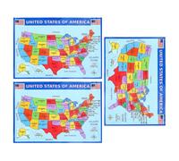 KICHOUSE 3 pezzi Poster Mappa Usa Laminato per Cameretta e Aula Decorazione Educativa con Stati e Città Materiale Resistente e Design Sofisticato per Ragazzi e Ragazze