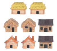 KICHOUSE 8 pezzi Casetta da giardino delle fate: mini casetta decorativa - Accessori per micro villaggio paesaggistico - Piccoli ornamenti con tetto di paglia per esposizioni di bonsai da esterno