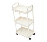 KICHOUSE Carrello di stoccaggio contenitore drogheria organizzatore organizer per il bagno rotolando pieghevole carrellino carrello a rulli portaoggetti da bagno pp bianca