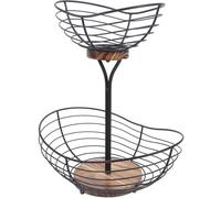KICHOUSE Cesto di Frutta da Tavolo Multilivello in Ferro e Legno Nero, Design Minimalista e Creativo per Risparmiare Spazio e Organizzare Facilmente la Cucina