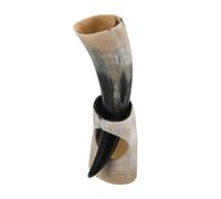 KICHOUSE Coppa Corno Bue Vintage da Bere con Supporto Bicchiere da e Idromele per Uomo Papà Accessorio Decorativo e Funzionale per Bar e Casa
