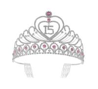 KICHOUSE Corona Tiara Strass Rosa, Elegante per Festa di Compleanno | Set da Quindici Pezzi, Effetto Brillante Reale, Ricordo senza Sbiadire, Stile Raffinato e Grazioso