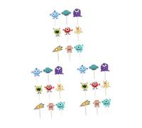 KICHOUSE Decorazioni per Feste Compleanno 27 Pezzi, Stuzzicadenti per Torte da Festa Mostri Alieni, Accessori Leggeri in Carta per Cupcake Muffin e Dessert