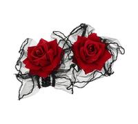 KICHOUSE Guanti da Polso in Pizzo Lolita Rose, Stile Gotico Elegante, Elasticizzati e Anallergici, per Feste in Maschera e Matrimoni, Colore Nero, 1 Paio