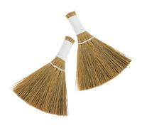 KICHOUSE Mini Scopa da Tavolo in Paglia Naturale 2 Pezzi, Spazzola Portatile per Pulizia Scrivania e Polvere, Scopa Compatta per Ufficio e Casa