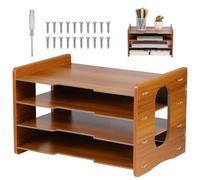KICHOUSE Organizer da Scrivania in Legno a 4 Strati Vassoio Portadocumenti Verticale Multifunzionale Separatore per Carta e Posta per Ufficio e Studio Salvaspazio e Stabile