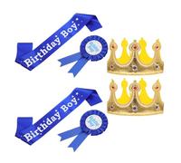 KICHOUSE Set 2 Pezzi Corona e Fascia Chioma per Compleanno Blu Accessori per Feste Corona da Re Decorazioni per Party e Travestimenti Fotografici