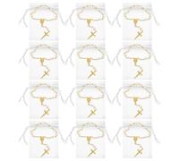 KICHOUSE Set da 12 Braccialetti Rosario in Finto Oro con Perline Bianche e Croce, Mini Rosari Portatili per Battesimo, Comunione e Matrimonio, Accessori Religiosi Benedizione e Adulti