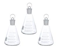 KICHOUSE Set da 3 Beute Coniche in Vetro da 250ml con Tappo, Scala Chiara e Design Adatto per Laboratori Scolastici e Lezioni di Chimica