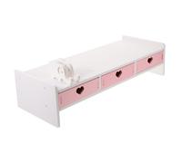 KICHOUSE Supporto per Monitor da Scrivania e Rialzo per Schermo del Computer Cassetto Integrato, Salvaspazio Ergonomico per Ufficio e Studio, Struttura Solida Rosa-Bianco