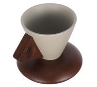 KICHOUSE Tazza da Caffè Rustica in Ceramica 250ml con Base in Legno, Design a Imbuto, Elegante e Naturale, per Espresso e Latte a Casa o Ufficio