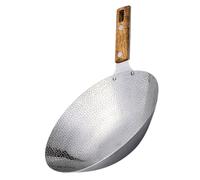 KICHOUSE Wok Cinese in Acciaio Inossidabile 22 Cm Con Manico in Legno, Padella Wok Tradizionale Multifunzione Per Fornello a Gas, Per Cucina Casalinga e Cottura a Frittura, Bollitura e Vapore